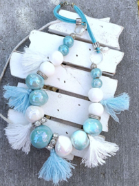 Kazuri Ketting Blauw en Wit