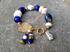 Delfts blauwe armband met Indische millefiori kralen