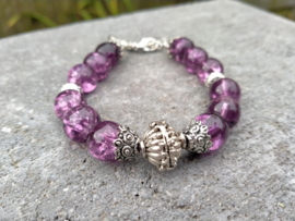 Dieppaarse dames armband met crinkle glasparel