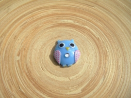 Cabochon uiltje blauw/roze