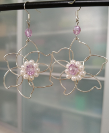 Copper wire bloem oorbellen