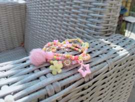Wikkelarmband in zalm, roze en geel
