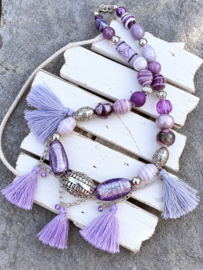 Paarse Ketting met Zilverfoil Glaskralen