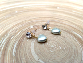 Oorstekers met transparante strass en mintgroene hartjes