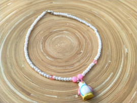 Kinderketting met roze pinguïn hanger met belletje