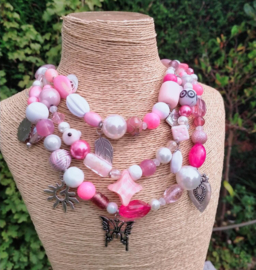 3-Laags roze ketting