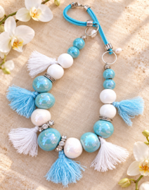 Kazuri Ketting Blauw en Wit