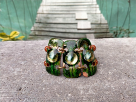 Geëmailleerde armband in mosgroen en kopertint