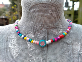 Set korte ketting/choker en armbandje met fimo bloemkralen