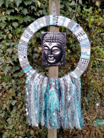 Dromenvanger Buddha in grijs en turquoise. Lengte 90 cm. Maat XXL