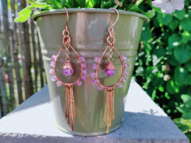 Zacht paars en koperkleurige Copper Wire oorbellen