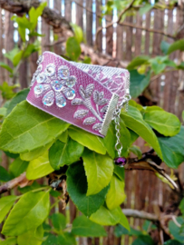 Brocante lint armband in oud roze en zilver