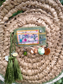 Gehaakt raffia Ibiza tasje met groene accenten