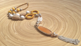 Tweezijdige lange oranje en grijze ketting