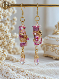 Roze/gouden brocante oorbellen