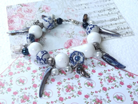 Delfts Blauwe Schelp & Parel Armband