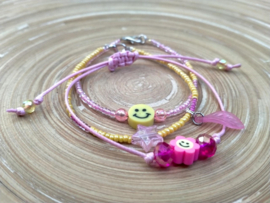 3-Delig setje armbandjes in roze en geel