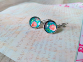 Turquoise met roze klap oorbellen