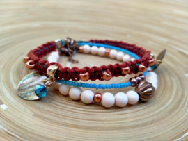 Bohemian armbanden set in roodbruin/turquoise