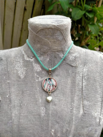 Mintgroene Choker met glazen hartje