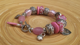 Roze armband met Lampwork glaskralen