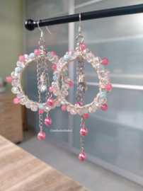 Strass oorringen in facet van zachtblauw/meloen en transparant
