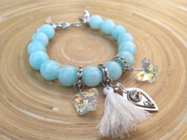 Armband in aqua Amazoniet met AB en strass vlinders