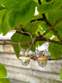 Creolen met schelphoedjes en glasparels