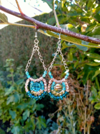 Turquoise bohemian style oorbellen