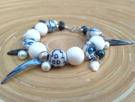Delfts blauwe armband met schelp kralen en parels