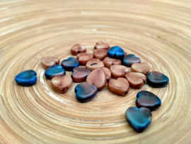 10 st. Acryl hart kralen in bruin en blauw