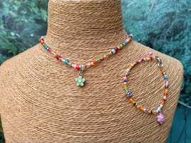 2-Delig setje kinderketting en armbandje van gekleurde rocailles