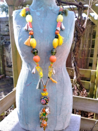 Lange Ibiza ketting in oranje/groen/geel