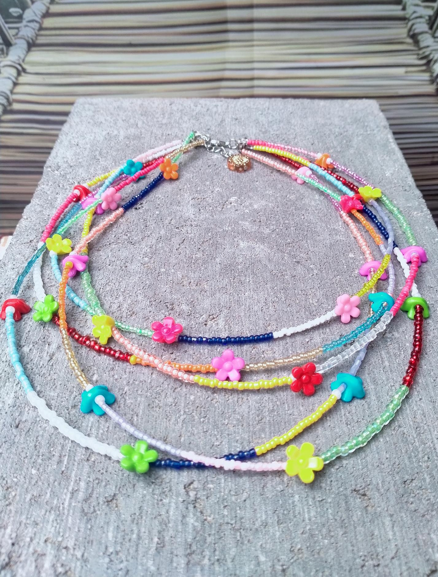 Multi rocailles en Miyuki ketting van 5 lagen