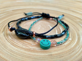 3-Delig setje armbandjes in zwart en turquoise