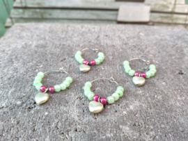 Wijnglas versiering, glas marker of glas ring mintgroen en bordeaux