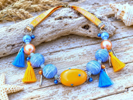 Lavendelblauw/oranje ketting