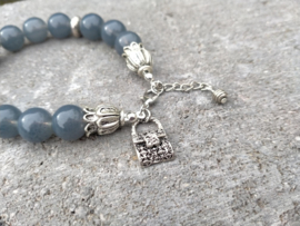 Grijs gemeleerde glasparel dames armband