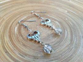 Oorbellen met facet geslepen glas bicones met AB glans en skulls