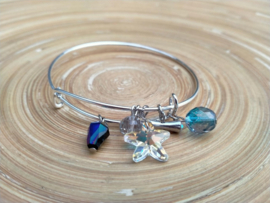 Charm of bangle bedelarmband met strass in blauwe AB glans