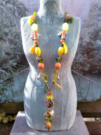 Lange Ibiza ketting in oranje/groen/geel