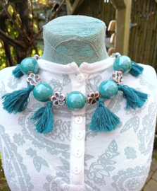 Turquoise Kazuri Bloemen Ketting