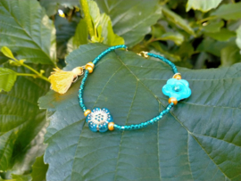 Turquoise, oranje en gouden Miyuki enkelbandje