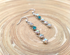 Zilver en turquoise strass oorbellen