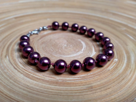 Geknoopte aubergine glasparel armband 8 mm