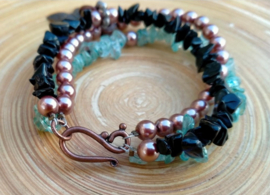 Drie-delige vlinder armband met agaat en glasparels