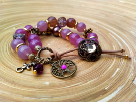 Bronskleurige en lila/paarse armband