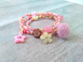 Wikkelarmband in zalm, roze en geel
