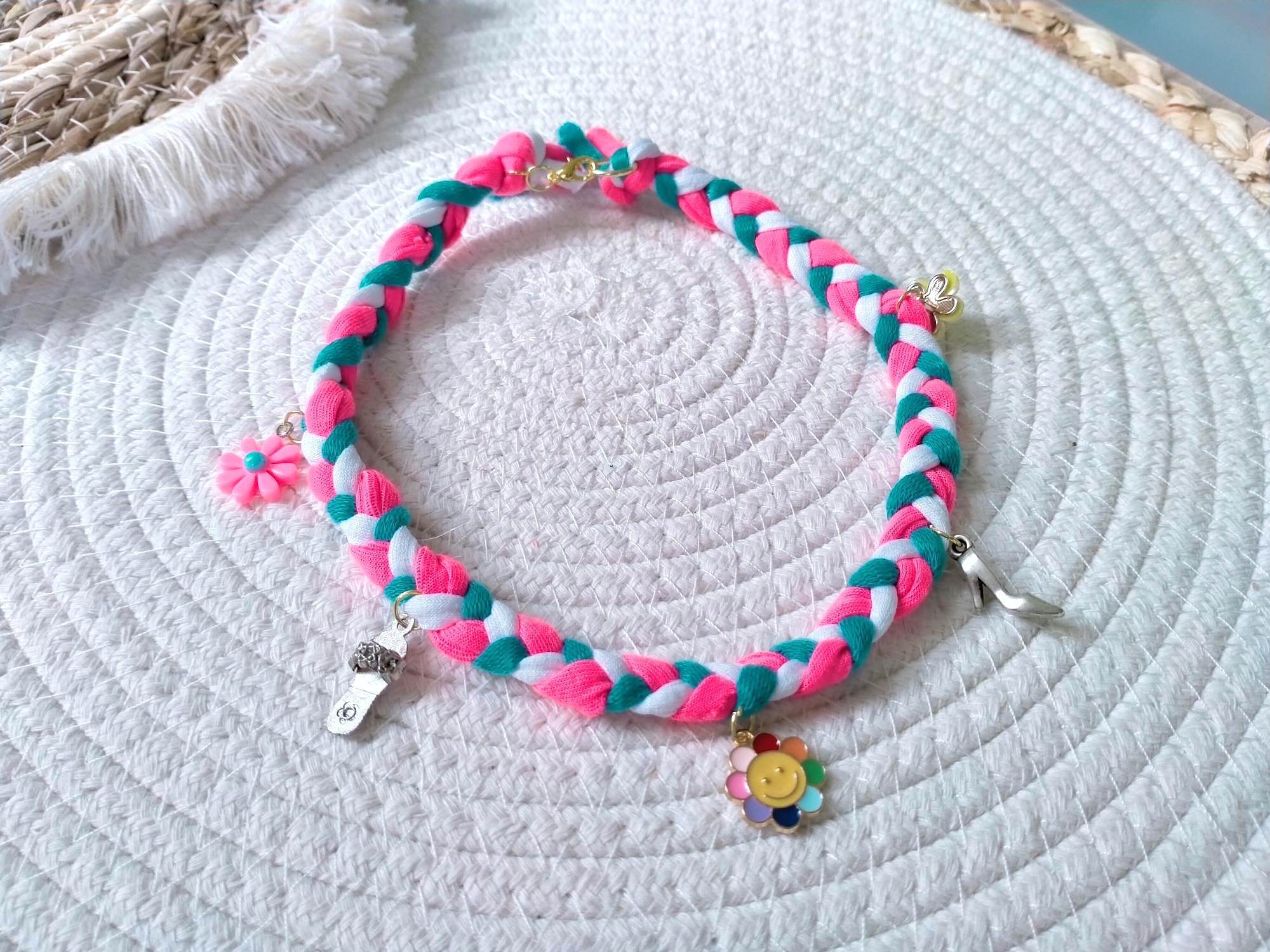 Roze, turquoise en witte Bandana