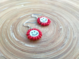 Kinderoorbellen smiley/bloem in wit en rood 